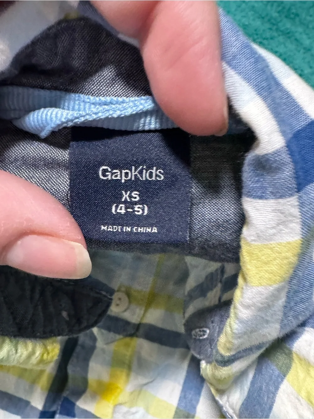 GAP Boys' Short Sleeve Plaid Button-Down - Blue, Yellow & White